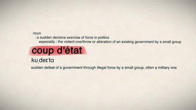 The Word Coup d'&eacute;tat Red Highlighted in a Dictionary Animation