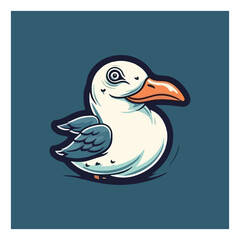 Seagull shaped mascot logo for a seafood company.