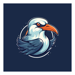 Seagull shaped mascot logo for a seafood company.