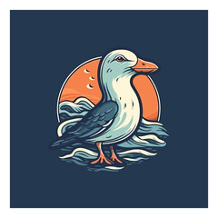 Seagull shaped mascot logo for a seafood company.