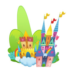 cartoon beautiful and colorful medieval castle isolated illustration for childern