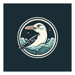 Seagull shaped mascot logo for a seafood company.