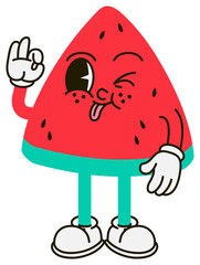 Retro cartoon fruit red character. Hand drawn doodles of comic character. Fashionable cartoon style.