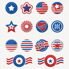 Set of various patriotic American flat icon-style vector illustrations