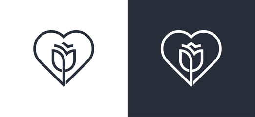 Heart Love Rose Flower Floral Logo Concept sign icon symbol Element Design. Cosmetics, Jewellery, Jewelry, Beauty salon, Boutique, Spa, Tulip Logotype. Vector illustration template