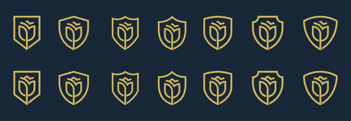 Shield Flower Rose Logo Concept sign icon symbol Element Design. Tulip, Cosmetics, Jewellery, Jewelry, Health Care, Beauty salon, Boutique, Spa Logotype. Vector illustration template