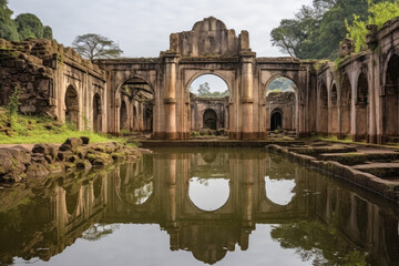 Obraz premium The ruins of a temple reflecting in the water