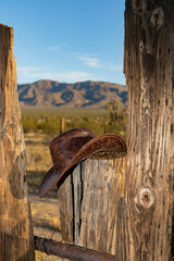 cowboy hat on corral