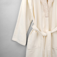 Bathrobe mockup  Empty plush dressing gown with belt mock up, isolated bathroom fashion