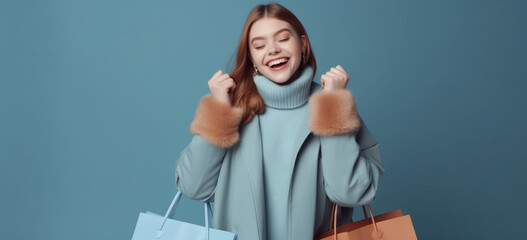 woman smiling with shopping bags. Image generative AI.
