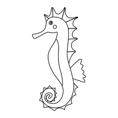 Cute cartoon red sea horse, doodle style vector outline illustration for kids coloring book