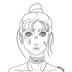 Chica con Estetica Cyberpunk robótica sin color y sin fondo