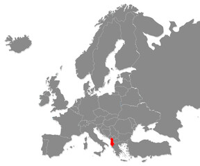 Map of Albania highligted with red in Europe map