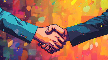  Illuminating Success Colorful Light Illustration of Business People Shaking Hands in Career Advancement. Generative AI