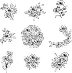 set of hand drawn flowers