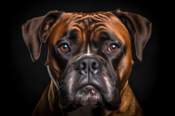 Studio portrait of a dog breed Boxer. AI generated, human enhanced