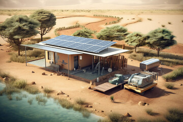 Obraz premium Power of the Sun with Photovoltaic Panels: Embrace Solar Energy and Eco-Friendly Solutions! Explore the World of Photovoltaics, Unlocking the Potential of Solar Power and Clean Energy, Generative Ai