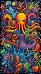 Octopus and sea life. Generative AI