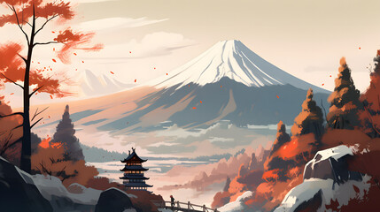 イラスト調の富士山 No.028 | Mount Fuji of Illustration style Generative AI
