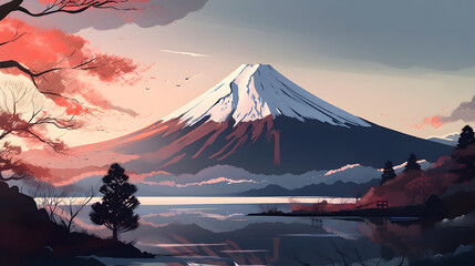 イラスト調の富士山 No.016 | Mount Fuji of Illustration style Generative AI