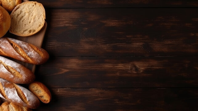 Different bread on a rustic dark background