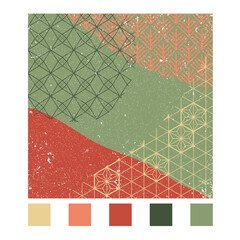 Japanese pattern vector with geometric background in Green and red tones for cover page, template, postcard, poster.