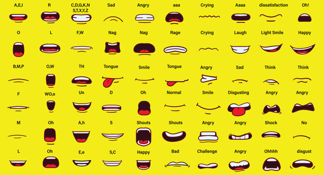 cartoon character talking mouth and lips expressions vector animations	
