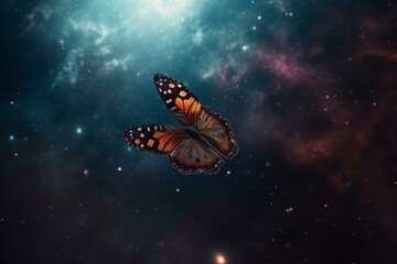 Fototapeta na wymiar Butterfly heading towards a planet. Generative AI