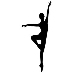 Vector illustration. Silhouette of a woman ballerina on stage. Ballet.