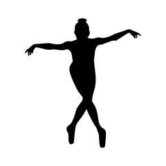 Vector illustration. Silhouette of a woman ballerina on stage. Ballet.