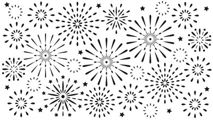 モノクロ＆シルエットの花火の壁紙　アスペクト比16：9
