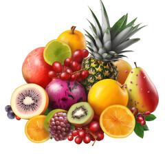 Naklejka na ściany i meble A bunch of different types of fruit on a transparent background png isolated Generative Ai