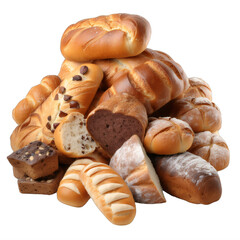 A pile of bread and pastries on a transparent background png isolated Generative Ai