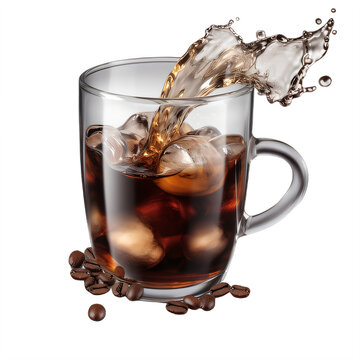 An iced coffee on a transparent mug on a transparent background png isolated Generative Ai