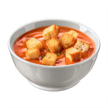 recommend clip art: A bowl of tomato soup with croutons on a transparent background png isolated Generative Ai