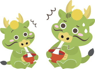 餅をのどに詰まらせる龍にびっくり