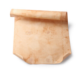 Sheet of old parchment paper on white background