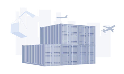 Stack of containers in port, import, export, cargo transportation of container logistics sector. Marine freight distribution yard, commercial commercial dock and transportation.