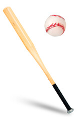 Wooden Baseball bat and Baseball ball isolated on a white background With work path.