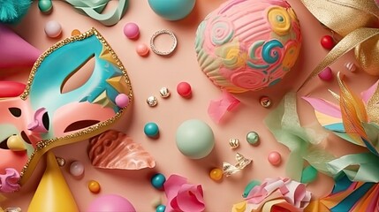 Obraz premium Perfect Concept Design background for Carnival banner with carnival masks and carnival ornaments