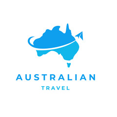 Australia travel logo design, Australia map with plane logo design inspiration