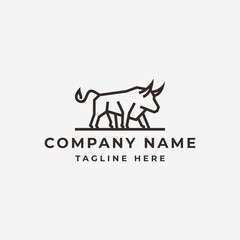 Line Art Bull Logo Design Vector