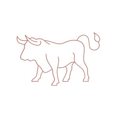 Simple Line Art Bull Logo Design Vector