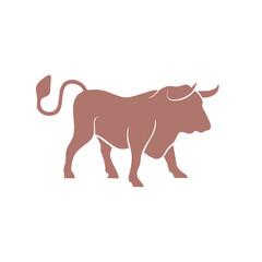 Retro Hand Drawn Bull Logo Design Vector