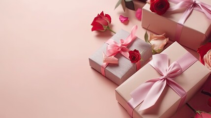 Obraz na płótnie Canvas Perfect Concept Design background for Valentine day sale banner with pink gift box and pink flowers