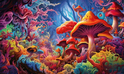 Fototapeta na wymiar Illusttaion mushroom in the forest