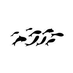 school of black silhouette fish. Silhouette vector illustration.