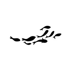 school of black silhouette fish. Silhouette vector illustration.