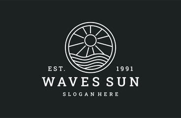 Wave sun logo vector icon illustration hipster vintage retro .