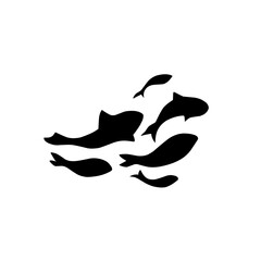 school of black silhouette fish. Silhouette vector illustration.